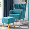 Modern Linen Fabric Armchair with Footstool Stool Single Sofa Oyster Back Chair
