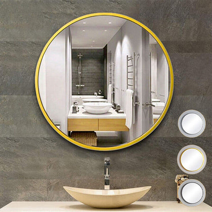 Large Round Wall Mounted Mirror Circular Unit with Black/Gold/Silver Steel Frame