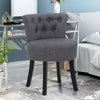 Grey Linen Makeup Chair for Vanity Button-Tufted Dressing Table Stool Wooden Leg