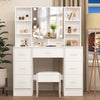 Vanity Makeup Table Set with 10LED Lights Mirror 7 Drawers Dressing Desk & Stool