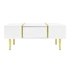 MODERN HIGH GLOSS WHITE COFFEE TABLE DRAWERS STORAGE TEA TABLE WITH METAL LEGS