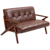 Compact Small Sofa with Solid Wood Frame, Vintage 2 Seater Sofa Brown