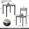 Modern Dining Table Set 3 Piece Table and 2 Chairs Space Saving Kitchen Set Grey