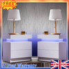 Bedside Table Sofa End Side Table LED Lights Nightstand Bedroom Drawer Cabinet B