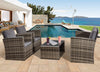 4PC Rattan Garden Furniture Set – Outdoor Patio Sofa, 2 Armchairs & Glass Table
