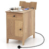 Bedroom Side Table Storage Cabinet Nightstand w/USB Ports & Outlets-Natural