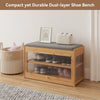 Shoe Bench Cabinet 2-Tier Flip-door Shoe Storage Rack with Seat Cushion Bamboo