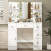 White Dressing Table Stool Vanity Set Makeup Desk 5 Drawers with Sliding mirror