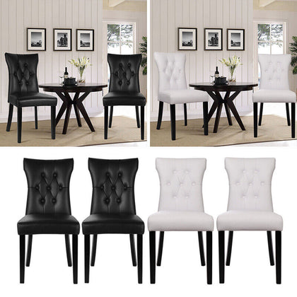 2/4X Dining Chairs Home Kitchen High Back PU Leather Upholstered Wood Legs Black