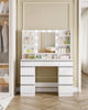 Dressing Table with Led Lights Large Mirror 9 Drawers White Makeup Desk Ambient