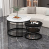 Round Coffee Tables Set of 2 End Table Nesting Tables Marble Pattern Living Room