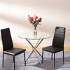 Round Dining Table Bistro Chairs Clear Glass Tabletop with X Shaped Chrome Legs