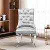 Light Grey Crushed Velvet Lion Knocker Buttoned Back Dining Chair w/ Chrome Legs