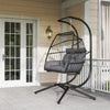 PE Rattan Double Hanging Egg Chair with Stand Foldable Wicker Swing Hammock Pod