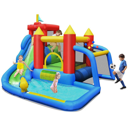 7-in-1 Inflatable Water Park Kids Bounce House w/ Slide & Climbing Wall Bouncer