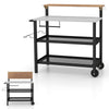 Outdoor Grill Cart Pizza Oven Stand with Flip-up Table & Trash Bag Holder