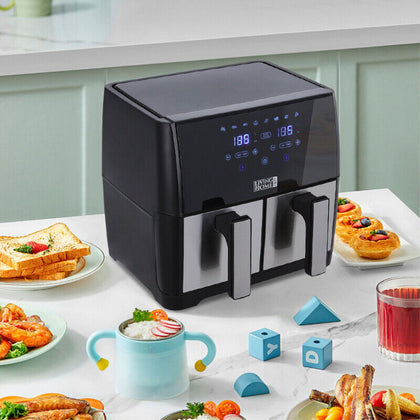 8 in 1 Double Drawer Air Fryer 2 Basket Zone Digital Family 1700W 9L w/Timer