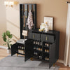Shoe Storage Cabinets with Drawers, Shoe Bench and Coat Rack Wardrobe Set Black