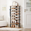 Tall Narrow Wooden Shoe Rack 8-Tier Storage Organizer with Hooks Industrial