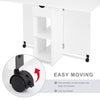 Mondeer White Folding Dining Table Drop Leaf Rolling w/ Drawer 2 Storage Shelves