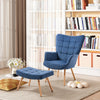 Fabric Armchair High Back Buttoned Upholstered Sofa Accent Chair with Foot Stool