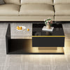 90cm Modern Glass Coffee Table Center Table With LED Light Storage Compartment