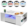 LED Coffee Table With Storage 2 Drawers Modern Living Room Furniture Wooden