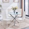 4x White Faux Leather Dining Chairs&Round Marble Glass Dining Table Silver Legs