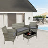 4Piece Rattan Garden Furniture Set Outdoor Lounger Sofa Chair Table Cushion Grey