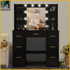 Black Dressing Table Makeup Desk with LED Mirror & 7 Drawers Vanity Set Bedroom