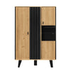 Modern Sideboard Display Cabinet w/ LED Lights & Glass Doors - Black/Wood, 80x40
