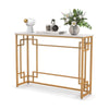 110 cm Console Table Narrow Entryway Table with Geometric Golden Frame-White & G