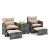5 Piece Patio Rattan Furniture Wicker Chairs Set w/ 2 Ottomans Brown