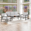 Metal Garden Furniture Set Corner Sofa Glass Table Patio 5 Seater Armchairs Sofa