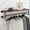 Industrial Pipe Clothes Rack Rail Closet Wall Hanging Rod Bar with Shelf
