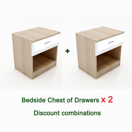 2 x Bedside Table Cabinet Storage High Gloss Drawer Bedroom Furniture White&Oak