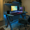 Adjustable LED Gaming Desk Computer Table w/Cup Holder Headphone Hook Cable Hole
