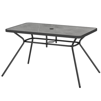 125 x 75 cm Patio Dining Table Outdoor Heavy-duty Metal Table w/ Umbrella Hole