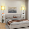 Floor Lamp with Storage Shelf Standing Light Linen Shade Bedroom Livingroom Wood