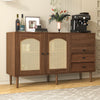 Rattan 2 Door Wooden TV Stand Cabinet Sideboard Cupboard Buffet 3 Drawer Storage