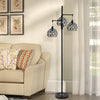 Vintage Retro 3 Head Standing Floor Lamp Black Floral Lampshape Home Light