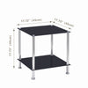Square Black Tempered Glass Sofa Side End Table Bedside Table with Storage Shelf