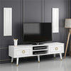 Modern TV Stand 150cm High Gloss White & Gold With 2 Wall Panels