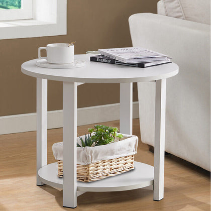 50cm Wood Round Coffee Table & Storage Sofa End Side Table Living Room Metal Leg