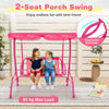 Kids Outdoor Mini Swing w/ Safety Belts & Adjustable Canopy-Pink