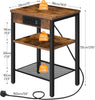 HOOBRO Side Table with Charging Station Bedside Table 3-Tier End Table Brown