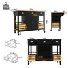 Rolling Kitchen Island Storage Trolley Cabinet with Wood Top, 3 Drawers Black