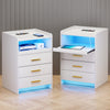 Bedside Table with Charging Station & Led Lights, Bedside Cabinet with 3 Drawers
