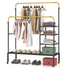 Rolling Clothes Drying Rack Adjustable Double Rods Garment Rack-Golden