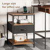 Narrow Side Table with USB & Power Outlets, 3-Tier Nightstand Drawer Rustic
